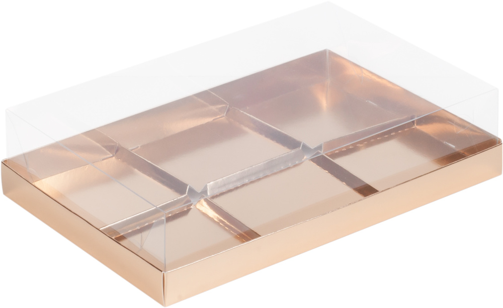 картинка Коробка на 6 муссовых пирожных с пластиковой крышкой 260*170*60 золото/матовая 070505 от магазина Одежда-