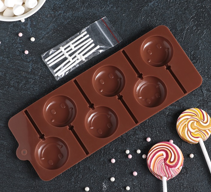 картинка Форма для леденцов «Смайл», 24×9,5 см, 6 ячеек (d=4 см), с палочками 1540892 от магазина Одежда-