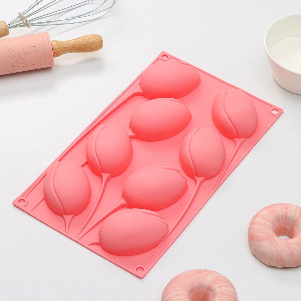 картинка Форма для выпечки «Тюльпаны», 8 ячеек, 30×17,5×3 см 6881397 от магазина Одежда-