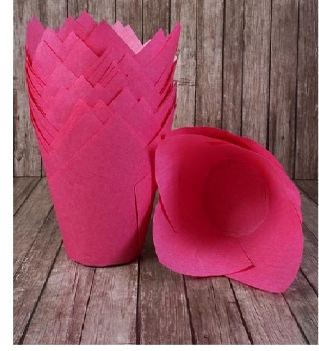 картинка Капсулы бумажные "Тюльпаны" розовые "фуксия" 50/90 50 шт от магазина Одежда-