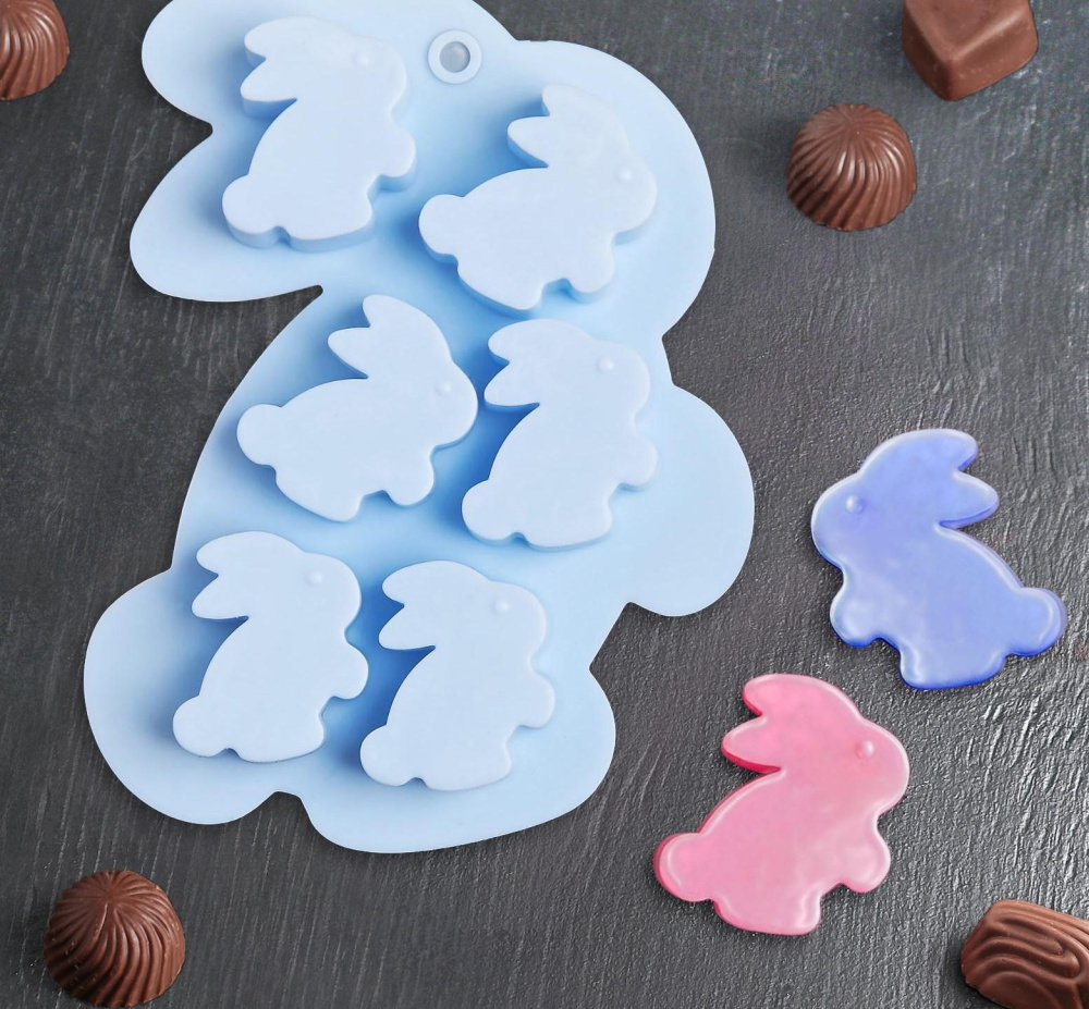 картинка Форма для шоколада «Заяц», 15*11,5*2 см (3,8*3,5) 6 ячеек 4459553 от магазина Одежда-