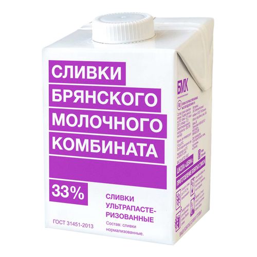картинка Сливки натуральные "Брянский Молочный Комбинат" 33% 500 мл БМК от магазина Одежда-