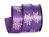 Лента атласная сиреневые цветы ширина 25 мм длина 18 м арт UT002-25-3119-white