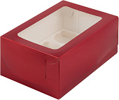 Коробка на 6 капкейков с окном красная глянцевая 235*160*100 арт.040847