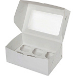 Коробка белая на 6 капкейков с БОЛЬШИМ окном 250*160*100 белый мелованный картон 