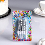 Свечи в торт "Спираль" серебряный металлик, 10 шт, средние, 7 см, 2919667