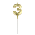 Свеча в торт на шпажке «Грань», цифра "3", золотая, 5 см 5572727
