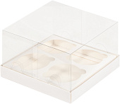Коробка на 4 капкейка белая "Премиум" с пластиковой крышкой 160*160*100 040970