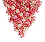 Рис воздушный в глазури (микс жемчуг серебро, розовые)  2-12 мм 50 гр арт 109