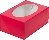 Коробка на 6 капкейков с круглым окном красная матовая 235*160*100 арт.070305