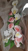Букет сахарный калла с розовой розой и жасмин, длина ветки 25 см