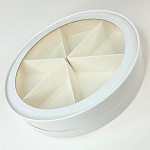 Коробка круглая под ягоды в шоколаде круглая  с окном 285*50 мм белая/белая ( 6 ячеек) 026460