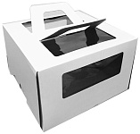 Коробка для торта 300*300*190 с окнами и ручкой