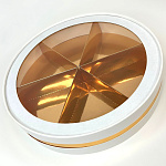 Коробка под ягоды в шоколаде круглая с окном 285*50 мм белая/золото ( 6 ячеек) 026461