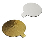 Подложка усиленная (сольерка) золото/жемчуг для пирожных с ручкой 80 мм толщ 1,5 мм 1 шт GWDH80 (1.5