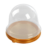 Коробка с пластиковым куполом для одного пирожного d внутри 90 мм, h внутри 80 мм, золотое дно
