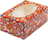 Коробка на 6 капкейков с круглым окном Новогодняя почта 235*160*100 арт.070314