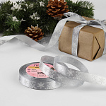 Лента атласная Снежинки серый 15 мм 25 м арт 3557568