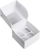 Коробка на 4 капкейка с БОЛЬШИМ окном белый мелованный картон