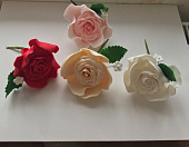 Сахарный цветок Роза красная с приставным листом 8 см 