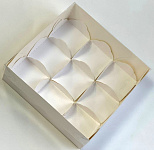 Коробка для моти белая с пластиковой крышкой и ложементами 9 шт 175*175*55мм 070930