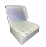 Коробка на 12 капкейков с окном белая 320*235*100 арт.040880