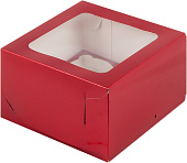 Коробка на 4 капкейка с окном красная глянцевая 160*160*100 арт.040817