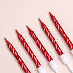 Свечи в торт "Спираль" красный металлик 10 шт, средние 7 см 2919670