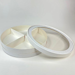 Коробка круглая под ягоды в шоколаде с окном 285*50 мм белая/белая ( 6 ячеек) 026460