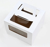 Коробка для торта 220*220*150 с окном и ручками 