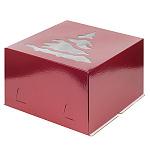 Коробка для торта 300*300*190 мм с окном елка цвет красный 018602