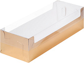 Коробка для рулета золотая с пластиковой крышкой 300*110*80 060103