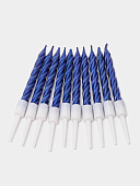 Свечи в торт "Спираль" синий металлик 10 шт, средние, 7 см 2919669